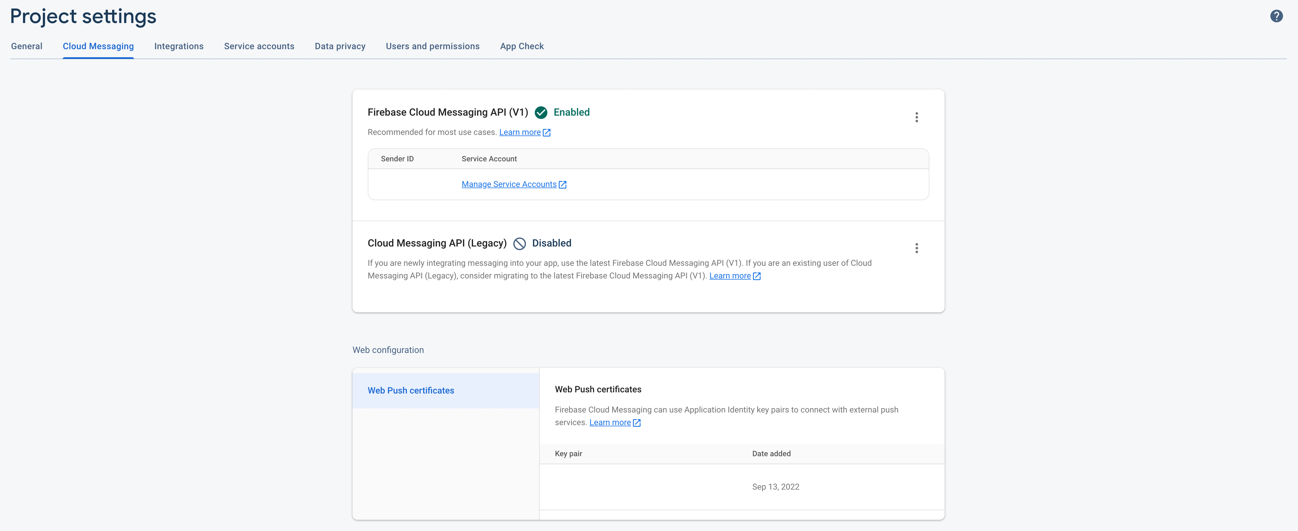 firebase project setting